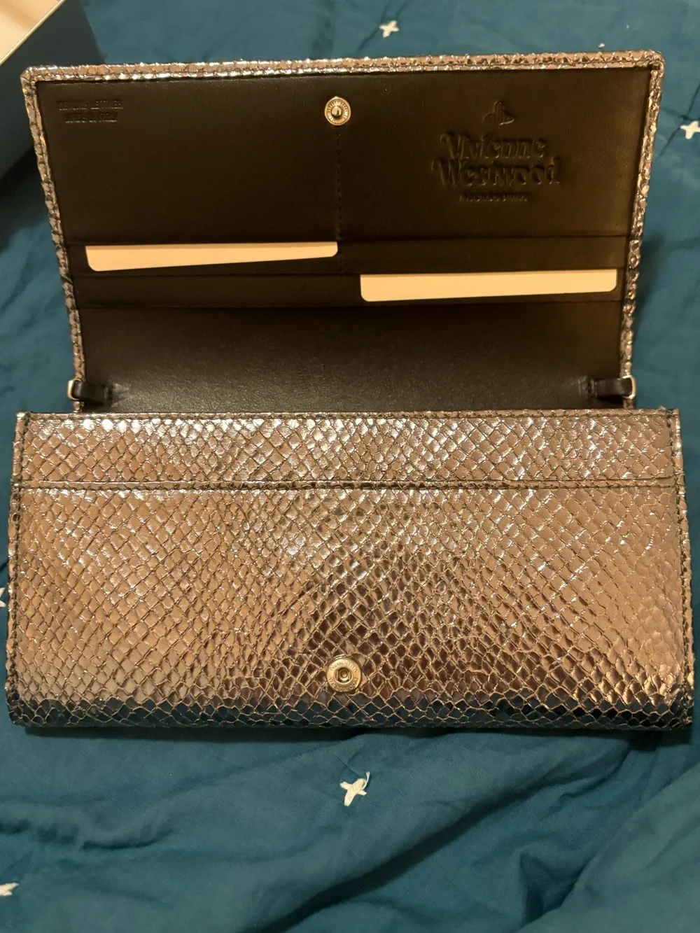 Vivienne Westwood Metallic silver bronze Snake-Embossed Clutch long Wallet